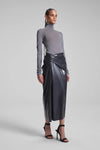 A.L.C. PATENT VEGAN LEATHER MIDI SKIRT IN SMOKE