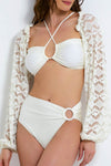 PATBO CROCHET SLEEVE BIKINI TOP IN IVORY