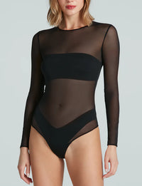 COMMANDO CHIC MESH LONG SLEEVE BODYSUIT IN BLACK