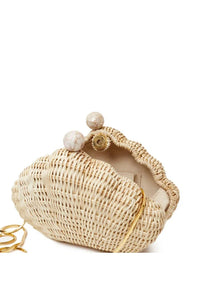 POOLSIDE BAGS SHELL MINAUDIERE IN NATURAL