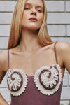 PATBO MERIAN KNIT EMBROIDERED SWIMSUIT IN BROWN