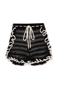 PATBO POPPY CROCHET FLOWER SHORT IN BLACK AND WHITE