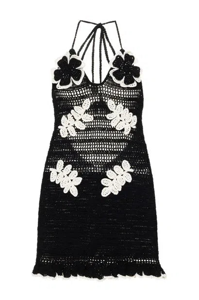 PATBO POPPY CROCHET FLOWER MINI DRESS IN BLACK