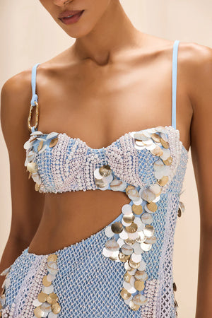 SEASHELL EMBROIDERY CUT OUT MINI DRESS