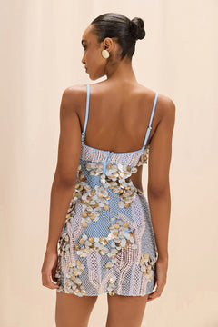 SEASHELL EMBROIDERY CUT OUT MINI DRESS