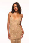 VREYA METALLIC CROCHET HALTER DRESS