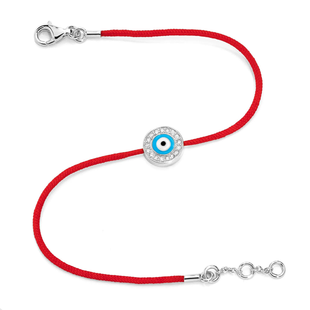 WHITE GOLD VERMEIL & DIAMOND LIGHT BLUE EVIL EYE BRACELET