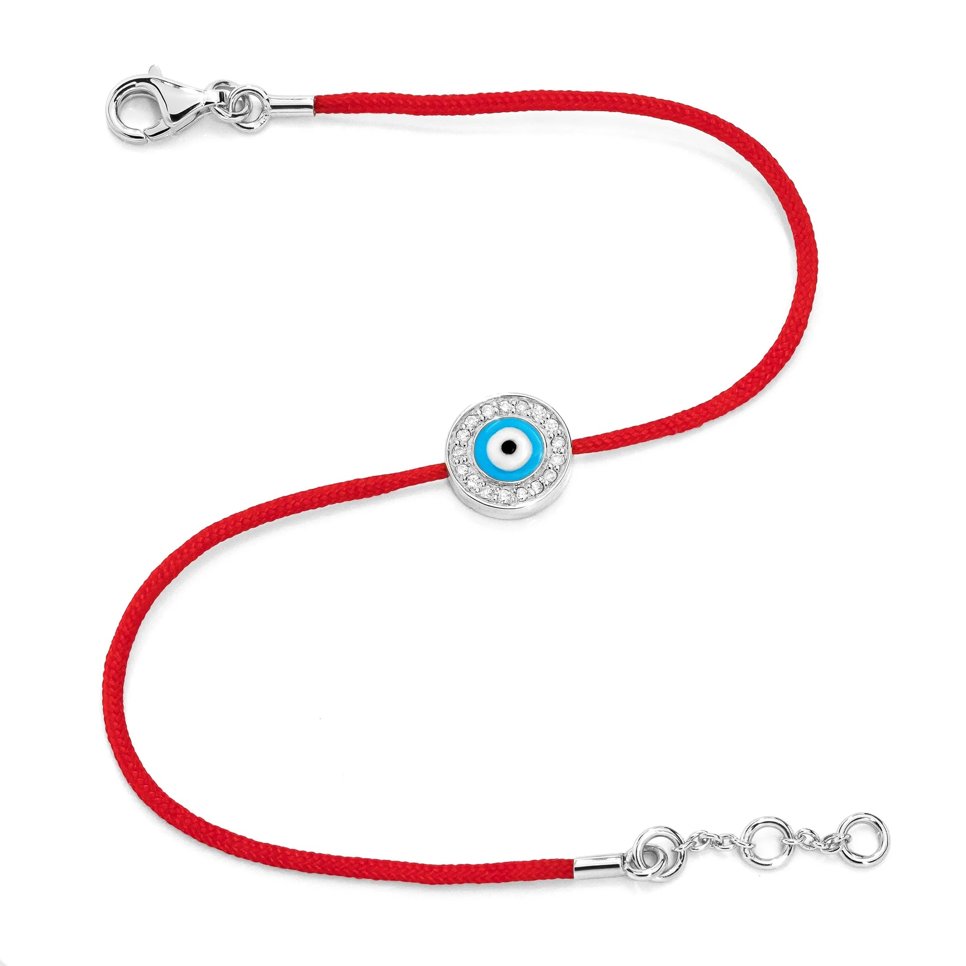 AARON BASHA WHITE GOLD VERMEIL & DIAMOND WOMEN'S LIGHT BLUE EVIL EYE RED CORD BRACELET