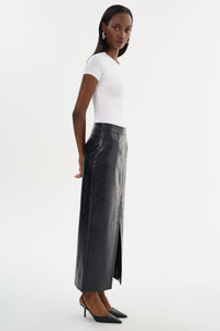 LA MARQUE YVETTE FAUX LEATHER MAXI SKIRT IN BLACK