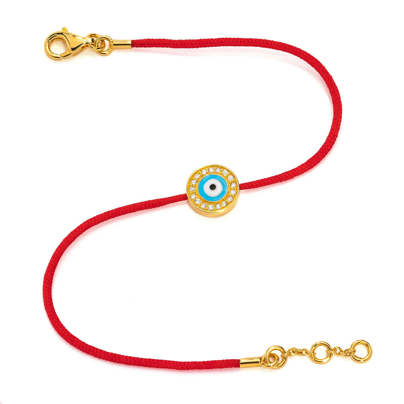 AARON BASHA YELLOW GOLD VERMEIL & DIAMOND WOMEN'S LIGHT BLUE EVIL EYE RED CORD BRACELET