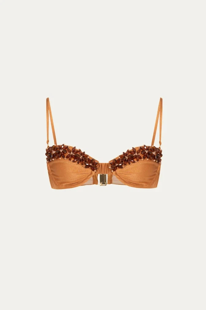 PATBO JERSEY SANDS BEADED BIKINI TOP IN BROWN