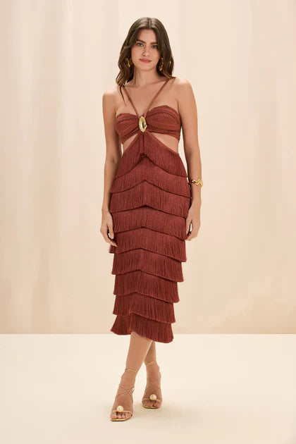 AMETHYST FRINGE MIDI DRESS