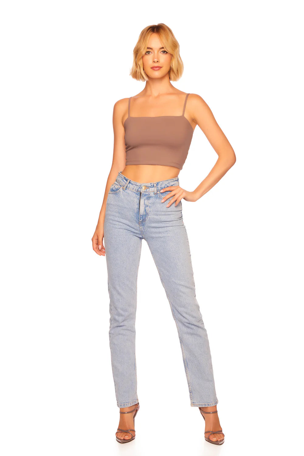 SUSANA MONACO ESSENTIAL STRING CROP TOP IN COCO