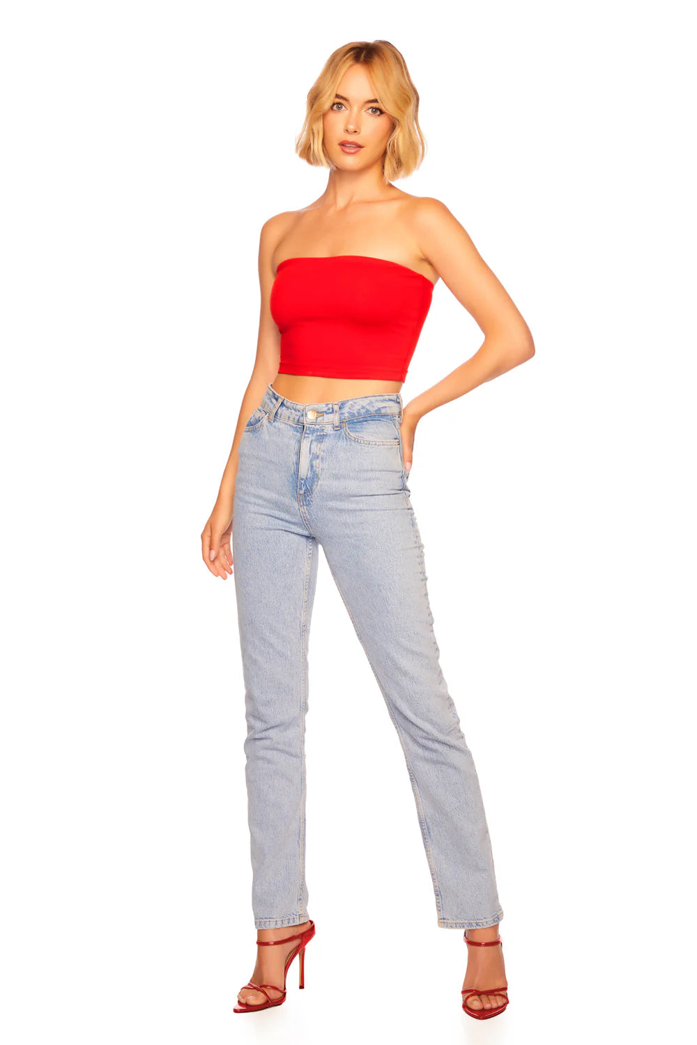 SUSANA MONACO ESSENTIAL TUBE TOP CROP IN PERFECT RED