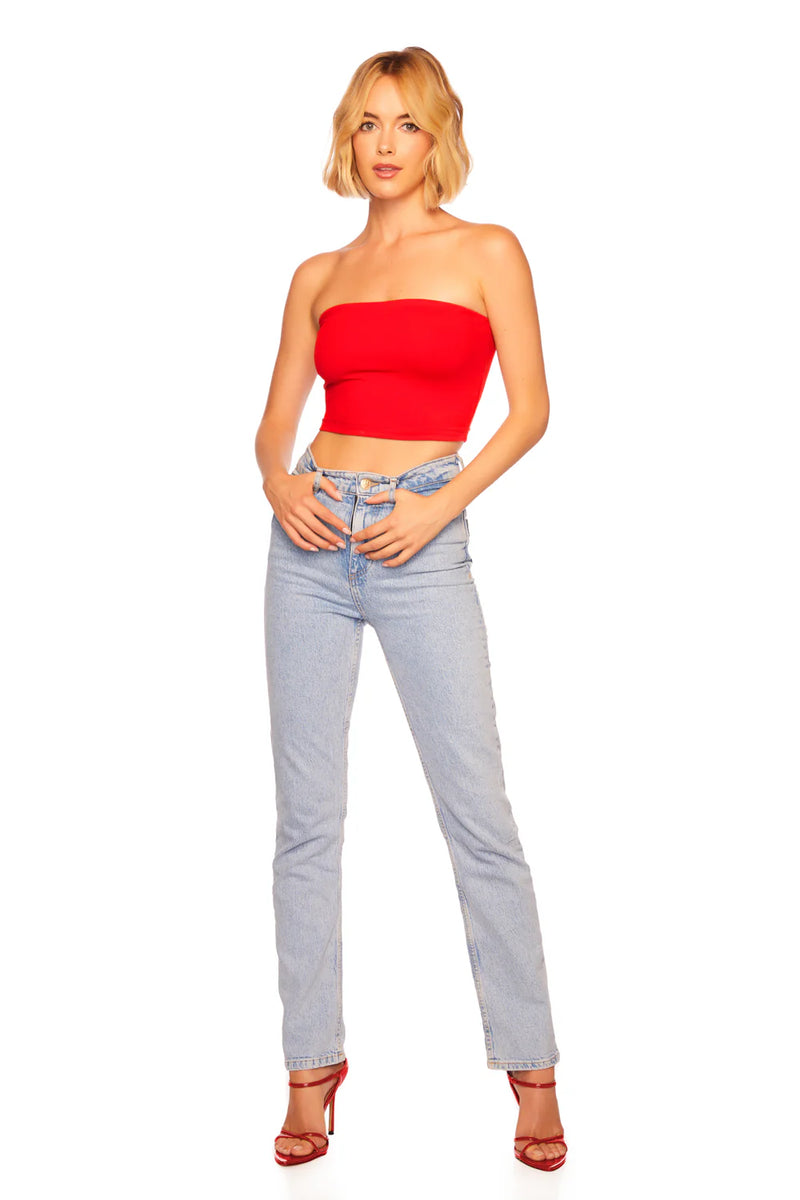 SUSANA MONACO ESSENTIAL TUBE TOP CROP IN PERFECT RED