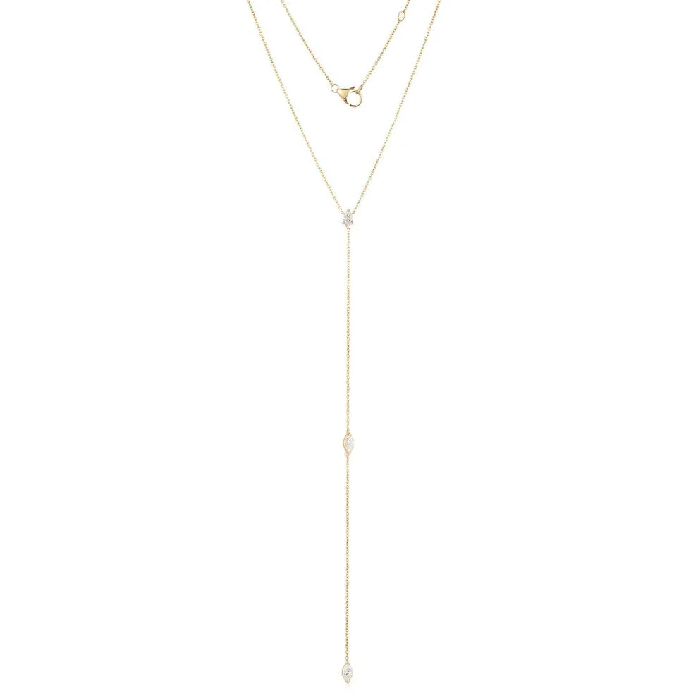 MONISHA MELWANI GOLD LARIAT DOUBLE MARQUISE DIAMOND