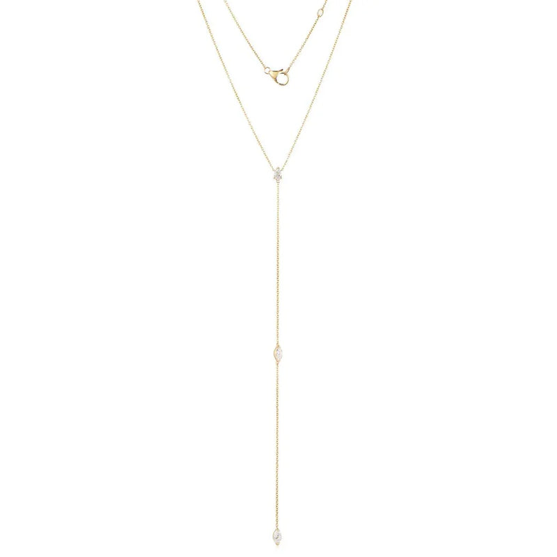 MONISHA MELWANI GOLD LARIAT DOUBLE MARQUISE DIAMOND