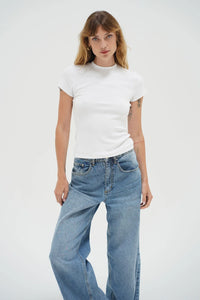 LNA FITTED COTTON RIB CREW TEE IN WHITE