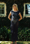 LA PORTE SWIM HALSE WINDOW PANE DRESS IN PEACOAT/CLOUD