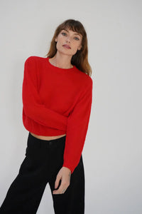 LNA LA COSTA SEMI SHEER SWEATER IN BRIGHT RED