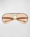 Curved Metal Aviator Sunglasses