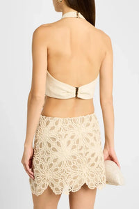 JBQ THE LABEL SIRI CROCHET HALTER TOP IN TAUPE