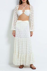 PATBO CROCHET MIDI SKIRT IN IVORY