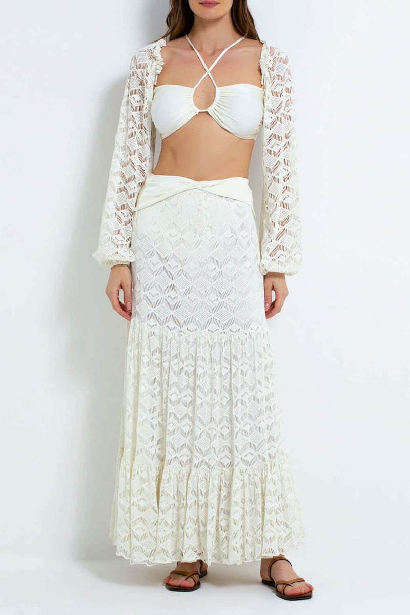PATBO CROCHET MIDI SKIRT IN IVORY