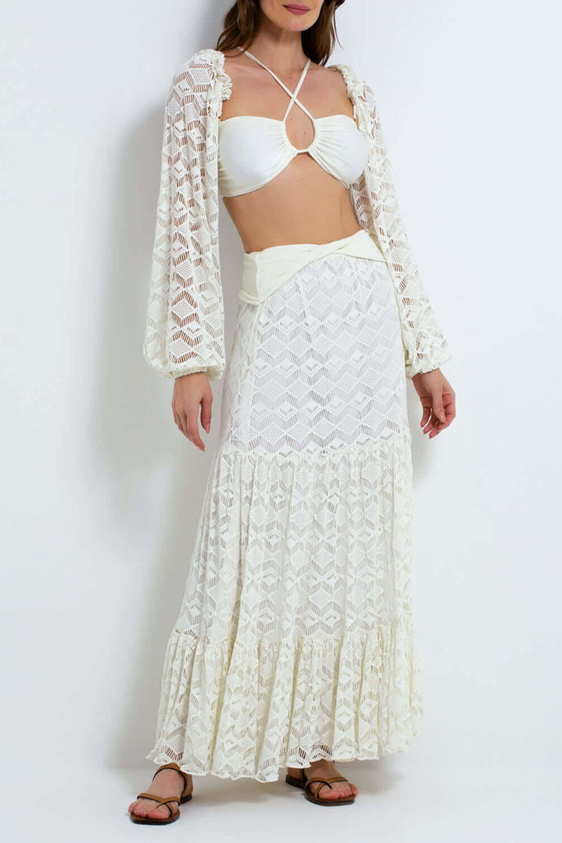 PATBO CROCHET MIDI SKIRT IN IVORY