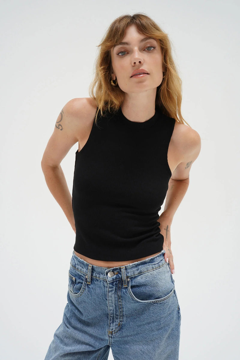 LNA RIBBED DOUBLE LAYER TANK IN BLACK