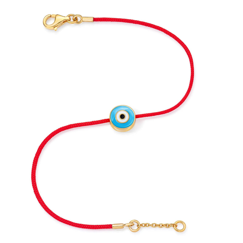 AARON BASHA YELLOW GOLD VERMEIL WOMEN'S LIGHT BLUE EVIL EYE RED CORD BRACELET