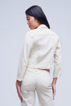 L'AGENCE JANELLE SLIM RAW JACKET MIX STITCH IN OAT/ MOTHERGOOSE CONTRAST
