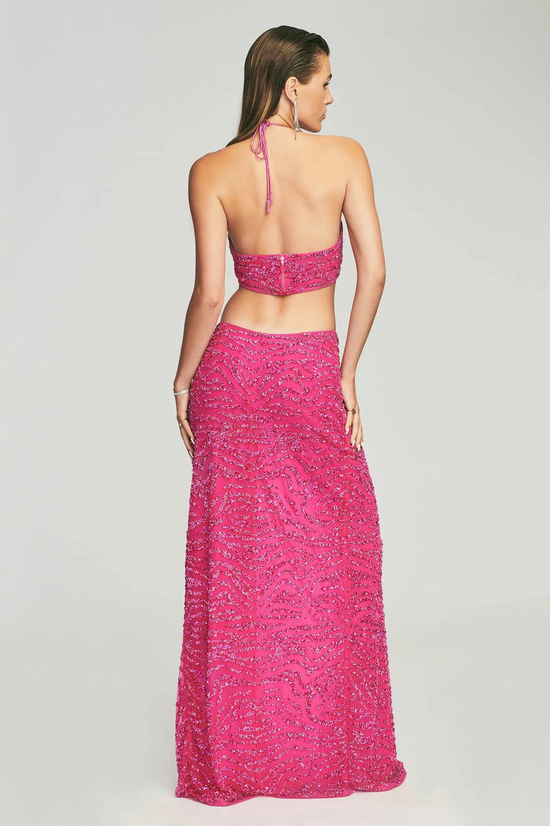 RETROFETE HENDRIX DRESS IN FUCHSIA ROSE TIGER STRIPE