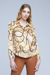 L'AGENCE TYLER LONG SLEEVE BLOUSE IN DARK CHAMPAGNE/ GOLD LASSO CHAIN
