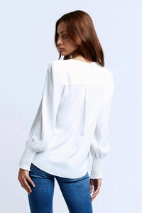 L'AGENCE ENZO CROSSFRONT BLOUSE IN IVORY