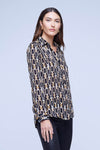 L'AGENCE NINA LONG SLEEVE BLOUSE IN BLACK MULTI TONAL MIX CHAIN