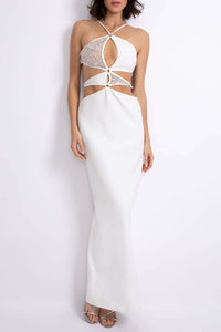 PATBO HAND-BEADED ASTERISK DRESS IN WHITE