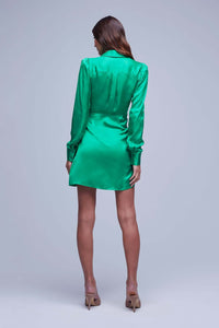 L'AGENCE AMANI LONG SLEEVE WRAP MINI DRESS IN GRASS GREEN