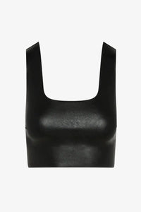 COMMANDO FAUX LEATHER SQUARE NECK CROP TOP IN BLACK