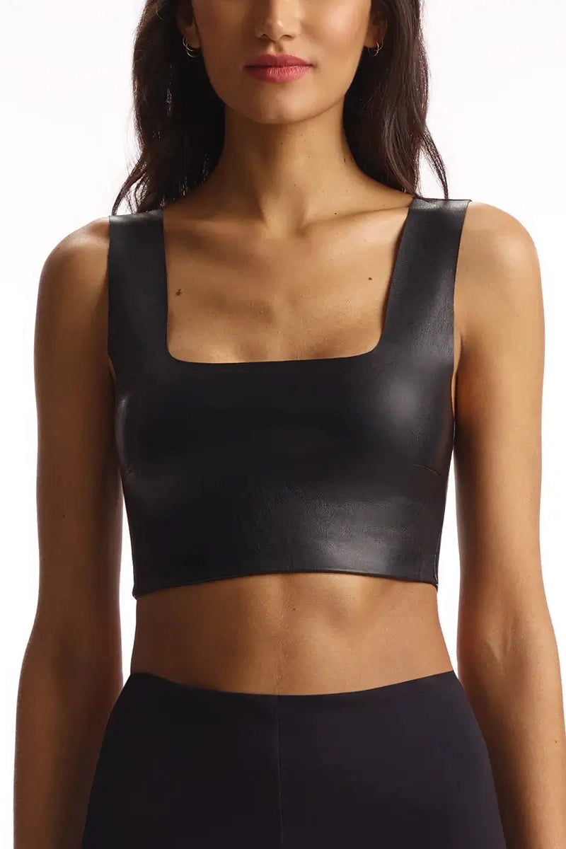 COMMANDO FAUX LEATHER SQUARE NECK CROP TOP IN BLACK
