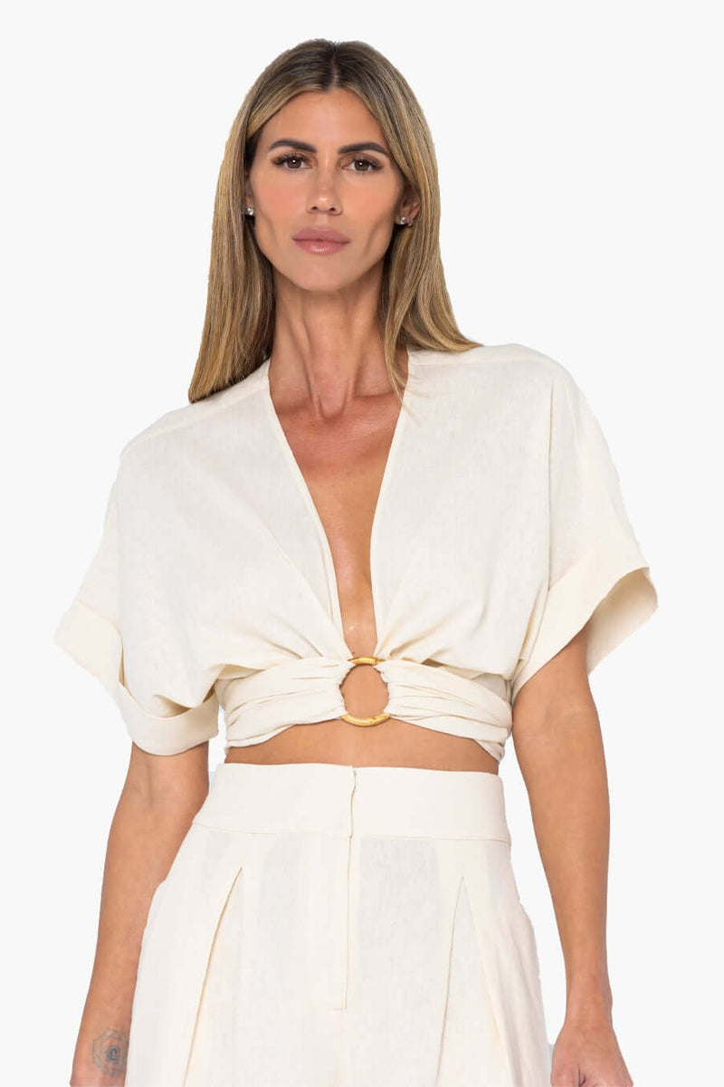 JUST BEE QUEEN CLARA CROP TOP IN OYSTER