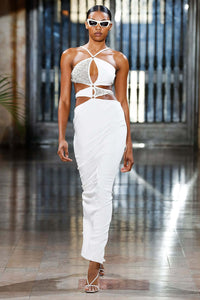 PATBO HAND-BEADED ASTERISK DRESS IN WHITE