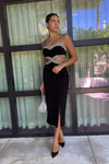 PATBO HAND-BEADED CUTOUT MIDI DRESS IN BLACK